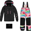 Bubbles Print Hooded 2-Piece Technical Snowsuit, Black - Snowsuits - 1 - thumbnail