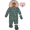 Baby Woodland Animals Print Hooded One-Piece Snowsuit For Car Seat, Sage - Snowsuits - 1 - thumbnail