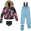 Baby Roses Print Hooded 2-Piece Snowsuit, Air Blue - Snowsuits - 1 - thumbnail