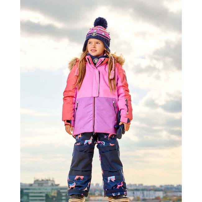 Color-Block Unicorns Print Detachable Hood 2-Piece Snowsuit, Purple & Coral - Snowsuits - 4