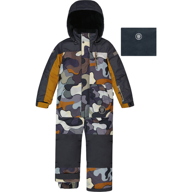 Camouflage Detachable Hood One-Piece Snowsuit, Dark Gray