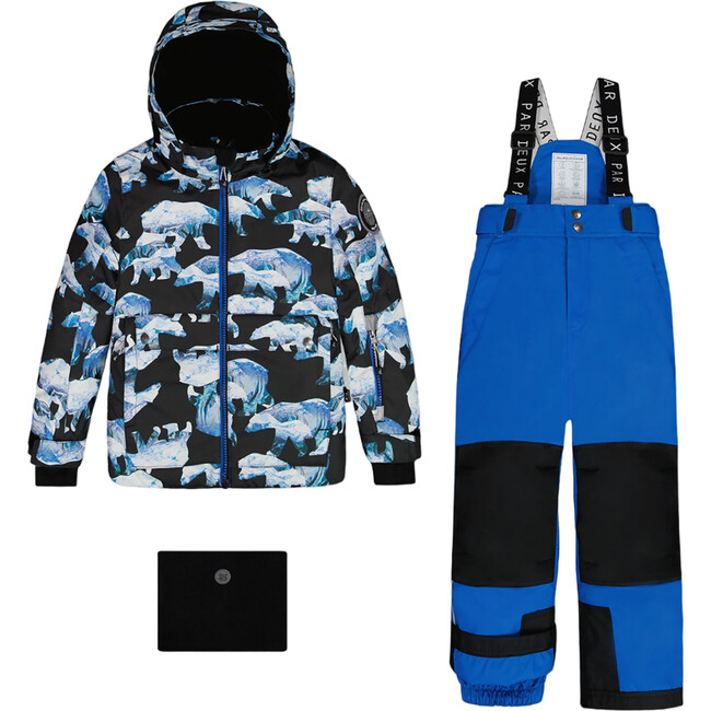 Bears Print Detachable Hood 2-Piece Snowsuit, Royal Blue