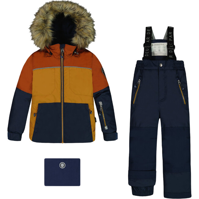 Color-Block Detachable Hood 2-Piece Snowsuit, Burnt Orange & Multicolors