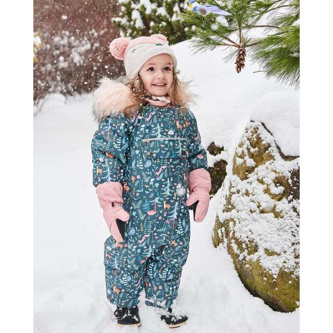 Baby Woodland Animals Print Hooded One-Piece Snowsuit For Car Seat, Sage - Snowsuits - 2