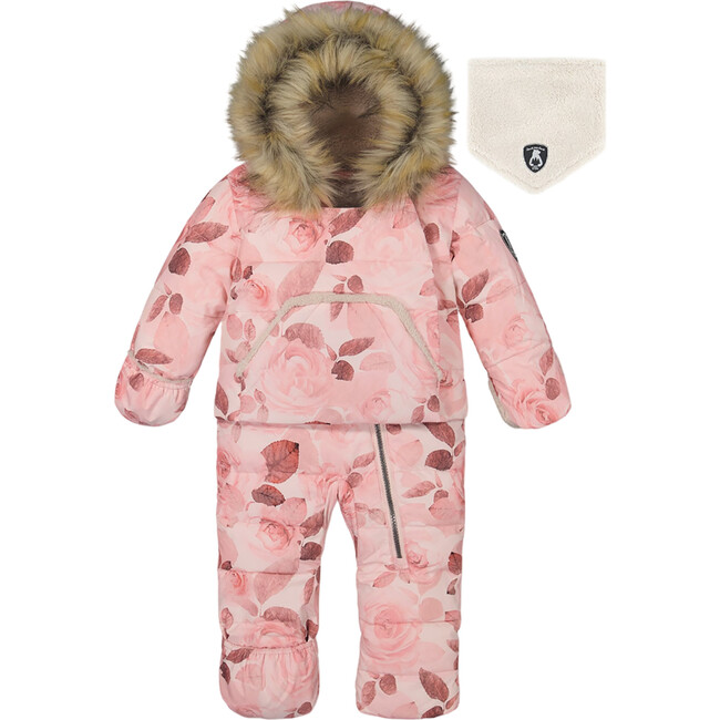 Baby Roses Print Hooded One-Piece Snowsuit For Car Seat,