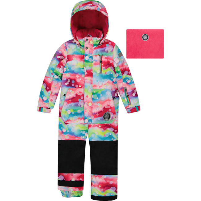 Bubbles Print Detachable Hood One-Piece Snowsuit, Multicolors