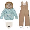 Baby Raccons Print High-Waist Overall 2-Piece Snowsuit, Sage - Snowsuits - 1 - thumbnail