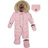 Baby Mini Flowers Print Hooded One-Piece Snowsuit, Rose - Snowsuits - 1 - thumbnail