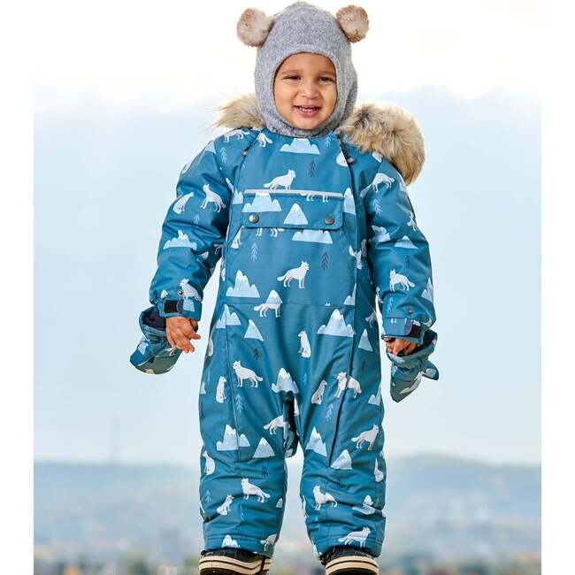 Baby Wolves Print Hooded One-Piece Snowsuit, Sage - Snowsuits - 2