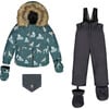 Baby Wolves Print Hooded 2-Piece Snowsuit, Sage & Dark Gray - Snowsuits - 1 - thumbnail