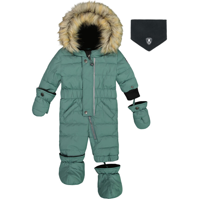 Baby Hooded One-Piece Snowsuit, Silver Pine