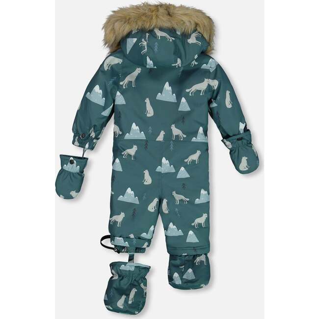 Baby Wolves Print Hooded One-Piece Snowsuit, Sage - Snowsuits - 4