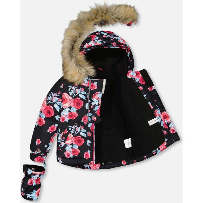 Baby Roses Print Hooded 2-Piece Snowsuit, Air Blue - Snowsuits - 4