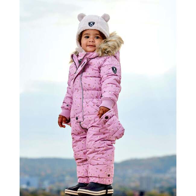 Baby Mini Flowers Print Hooded One-Piece Snowsuit, Rose - Snowsuits - 2