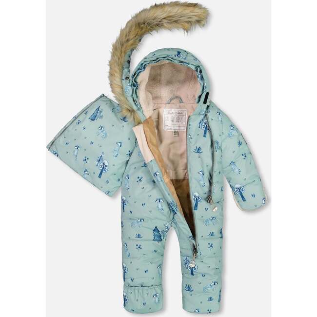 Baby Raccons Print Hooded One-Piece Snowsuit For Car Seat, Sage - Snowsuits - 2