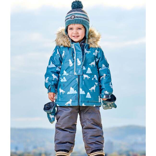 Baby Wolves Print Hooded 2-Piece Snowsuit, Sage & Dark Gray - Snowsuits - 2