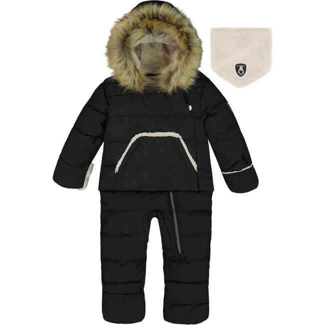 Baby Hooded One-Piece Snowsuit For Car Seat, Black