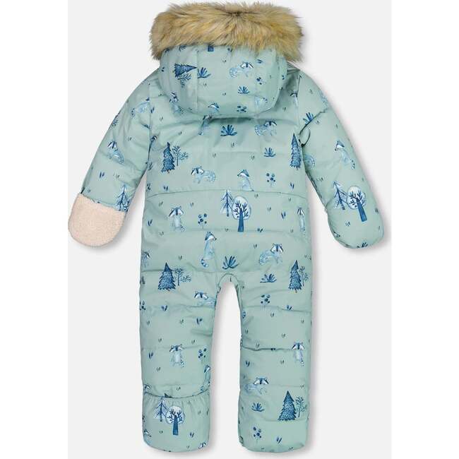 Baby Raccons Print Hooded One-Piece Snowsuit For Car Seat, Sage - Snowsuits - 3