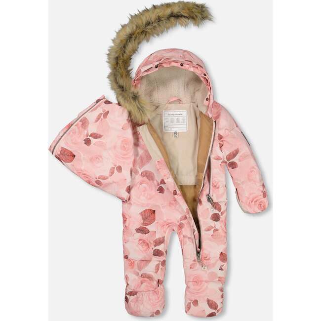 Baby Roses Print Hooded One-Piece Snowsuit For Car Seat, - Snowsuits - 3