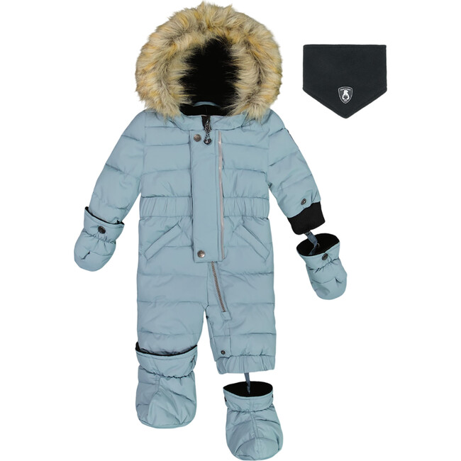 Baby Hooded One-Piece Snowsuit, Ash Blue