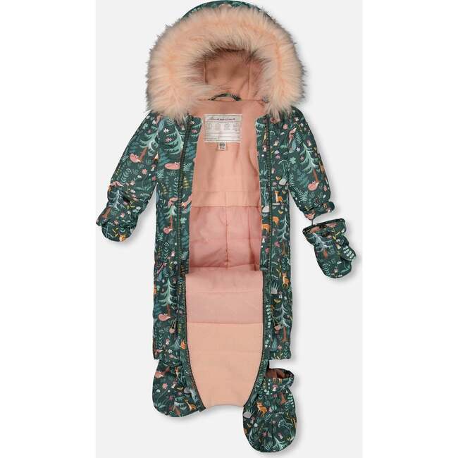 Baby Woodland Animals Print Hooded One-Piece Snowsuit For Car Seat, Sage - Snowsuits - 5