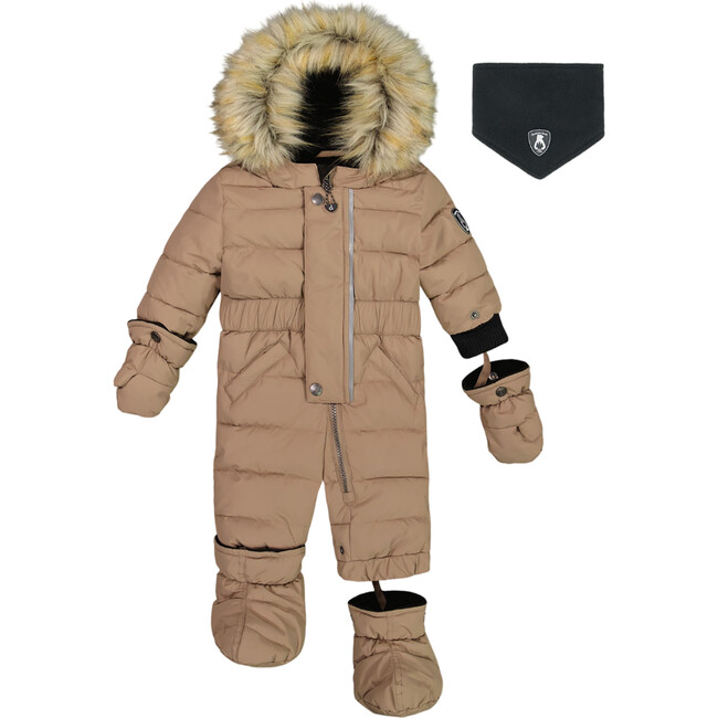 Baby Hooded One-Piece Snowsuit, Coffee