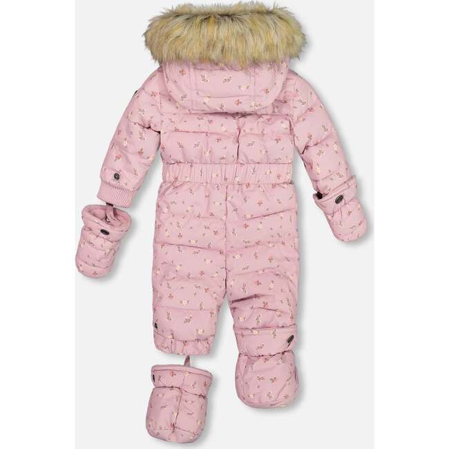 Baby Mini Flowers Print Hooded One-Piece Snowsuit, Rose - Snowsuits - 4