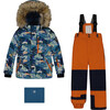 Animal & Glaciers Print Detachable Hood 2-Piece Snowsuit, Burnt Orange - Snowsuits - 1 - thumbnail