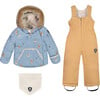 Baby Bear Face & Doe Print High-Waist Overall 2-Piece Snowsuit, Blue - Snowsuits - 1 - thumbnail