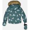 Baby Wolves Print Hooded 2-Piece Snowsuit, Sage & Dark Gray - Snowsuits - 4