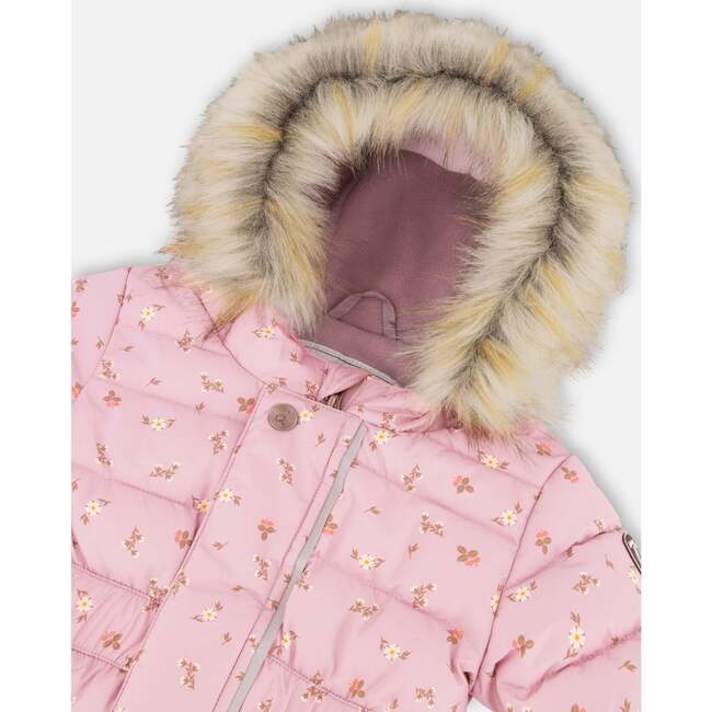 Baby Mini Flowers Print Hooded One-Piece Snowsuit, Rose - Snowsuits - 5