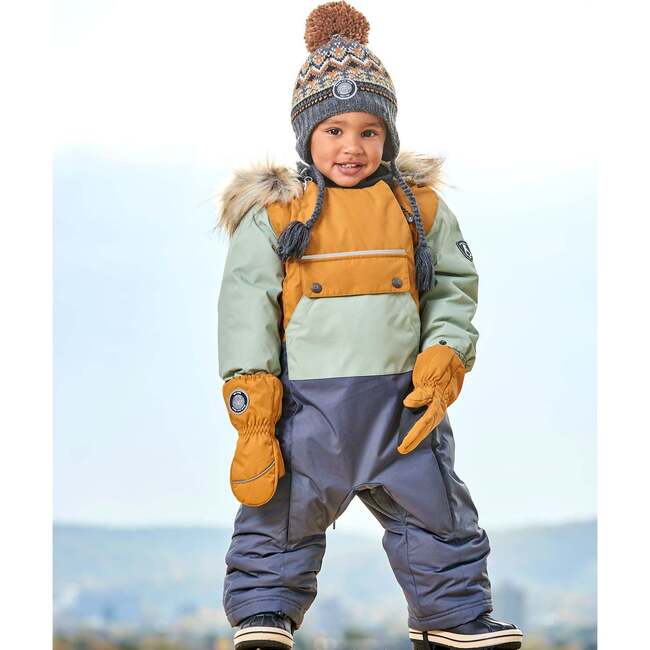 Baby Hooded One-Piece Snowsuit, Sage, Brown & Dark Gray - Snowsuits - 4