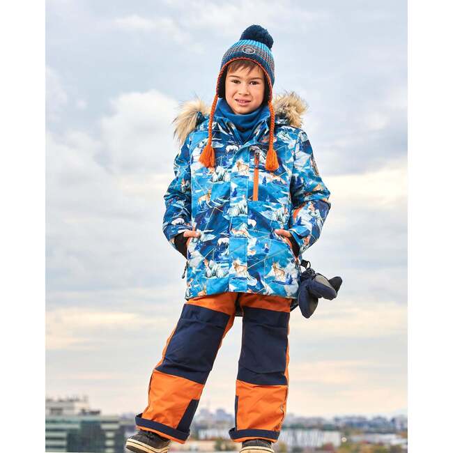 Animal & Glaciers Print Detachable Hood 2-Piece Snowsuit, Burnt Orange - Snowsuits - 3