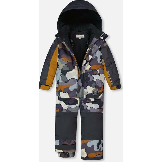 Camouflage Detachable Hood One-Piece Snowsuit, Dark Gray - Snowsuits - 5