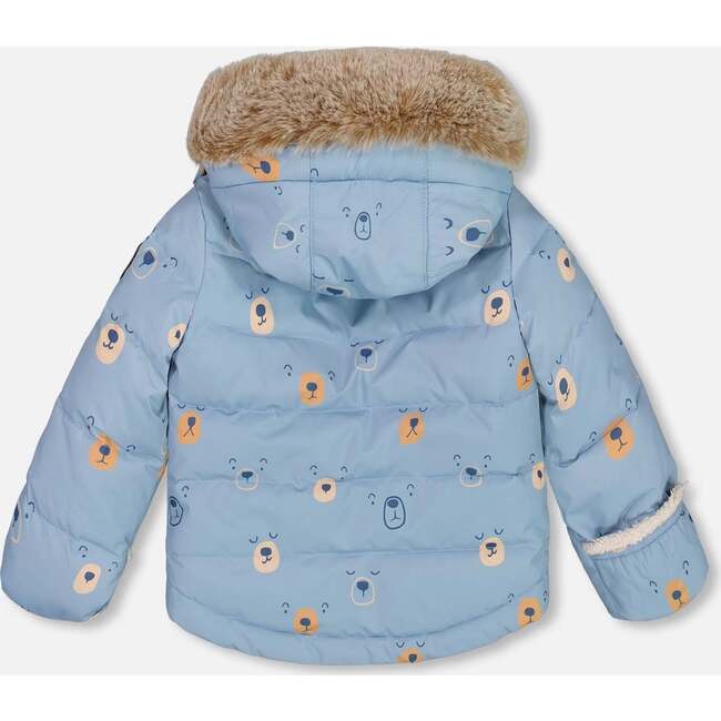 Baby Bear Face & Doe Print High-Waist Overall 2-Piece Snowsuit, Blue - Snowsuits - 4