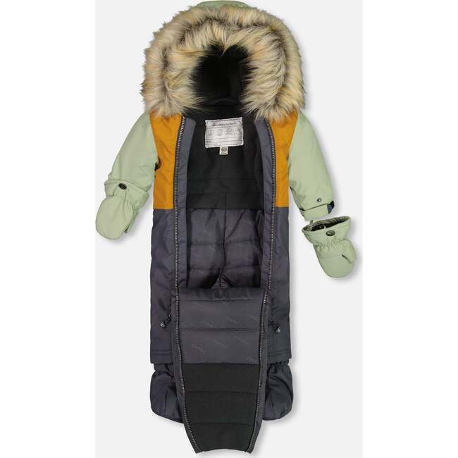 Baby Hooded One-Piece Snowsuit, Sage, Brown & Dark Gray - Snowsuits - 5