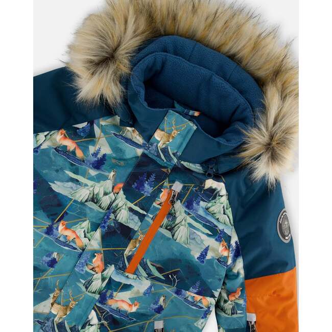 Animals & Glaciers Print Detachable Hood 2-Piece Snowsuit, Majolica Blue - Snowsuits - 7