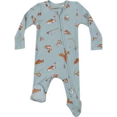 Trout 2 Way Zipper Footie, Blue