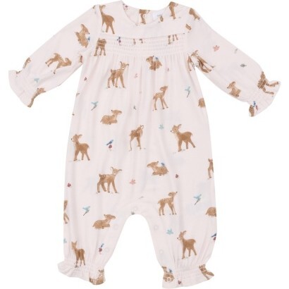 Soft Deer Smocked Romper, Pink