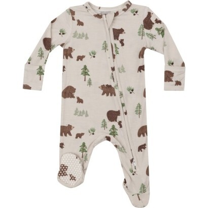 Sweet Brown Bears 2 Way Zipper Footie, Beige