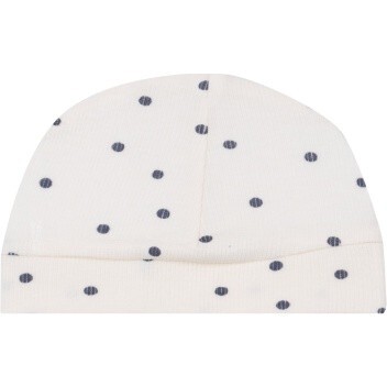 Ribbed Navy Mini Dot Beanie Hat, Navy