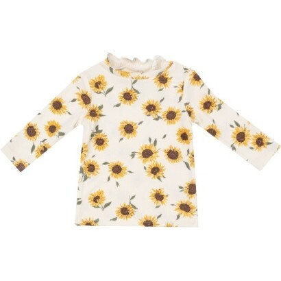 Ribbed Baby Sunflowers L/S Mock Turtle Neck, Yellow