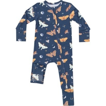 Moths 2 Way Zipper Romper, Blue