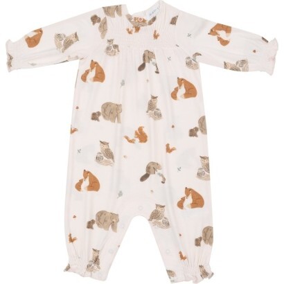 Mixed Woodland Animals Smocked Romper, Pink