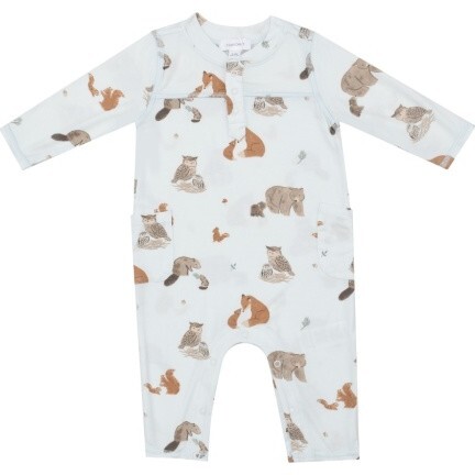 Mixed Woodland Animals Uni Romper, Blue