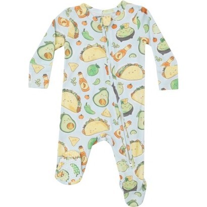 Happy Tacos 2 Way Zipper Footie, Blue