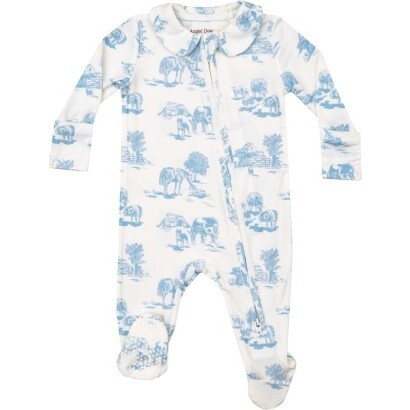 Farm Toile Blue Peter Pan 2 Way Zipper Footie, Light Blue