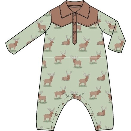 Elk L/S Cowboy Romper, Green