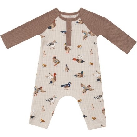 Ducks L/S Raglan Henley Romper, Brown