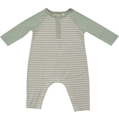 Desert Sage Stripe L/S Raglan Henley Romper, Green